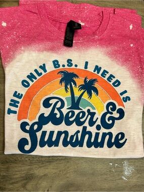 Soft Style Pink Ombre "Beer & Sunshine" Graphic Tee with Rainbow